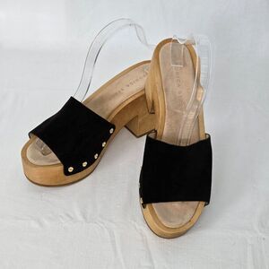 Veronica Beard Womens 8.5 Hannalee Black Suede Wood Platform Slide Clogs Sandals